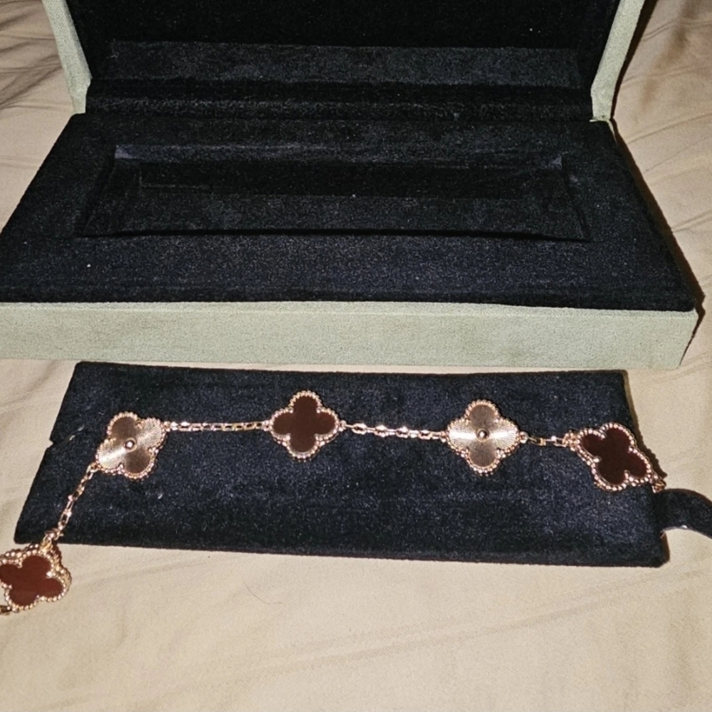 Gold and Red Geometric Chain Bracelet